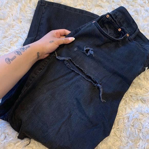 High Waisted Destroyed Crop Flared Jeans - Picture 9 of 9